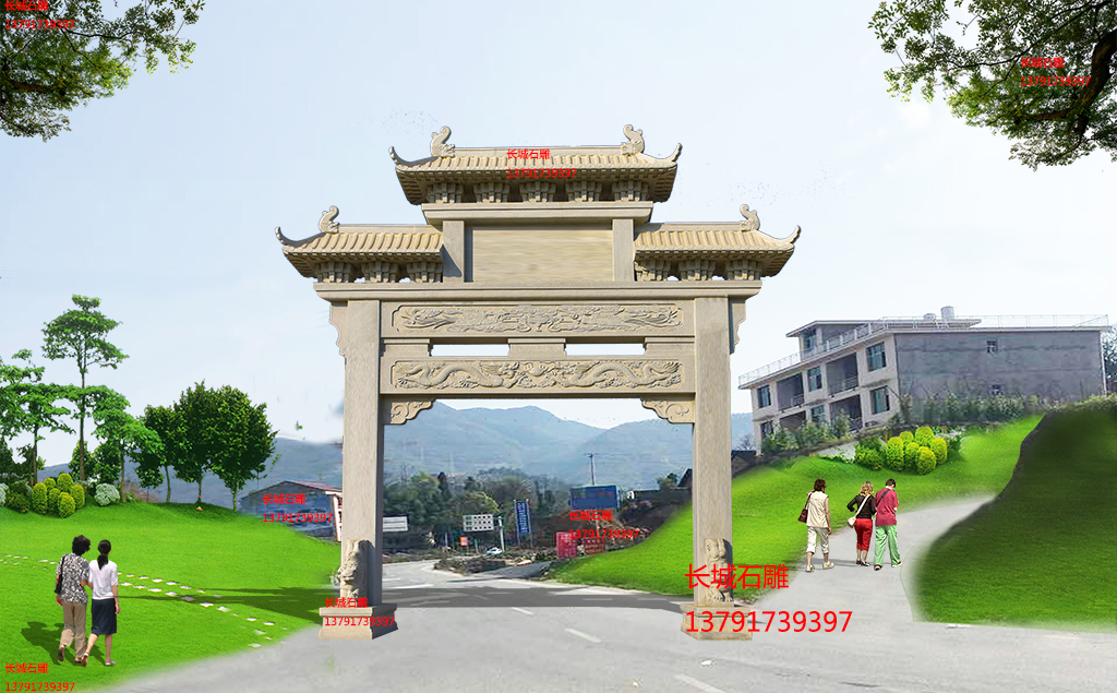 长城石雕农村一门牌坊效果图