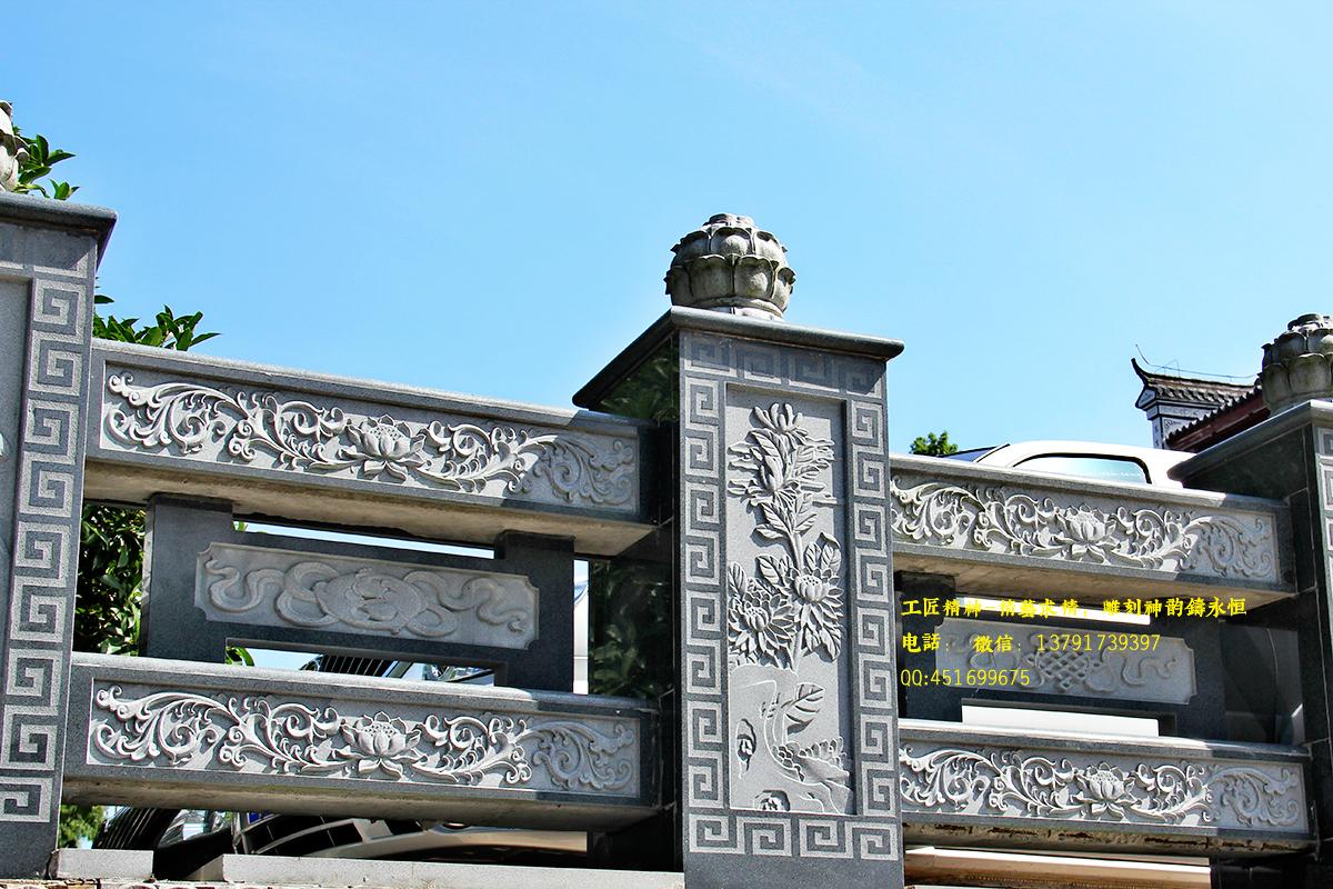 河边石栏杆，古建筑石雕栏杆